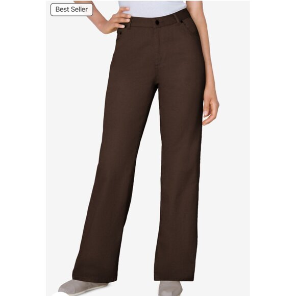 Woman Within NWOT Perfect Relaxed Cotton Jean Sz 12 Wide Brown - Picture 1 of 16